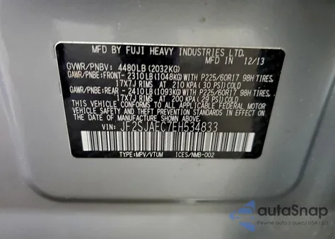 2014 Subaru Forester 2.5I Premium from USA, damaged, VIN JF2SJAEC7EH534833